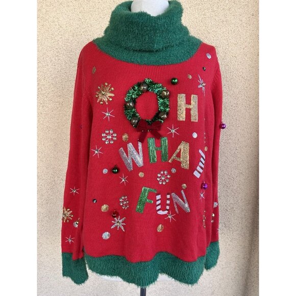 Holiday Time Sweaters - Holiday Time Fun Ugly Christmas Sweater size XL Granny Grandma core 14-16 Red